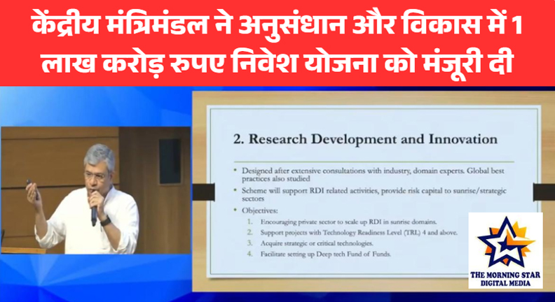 केंद्रीय मंत्रिमंडल ने अनुसंधान और विकास में 1 लाख करोड़ रुपए निवेश योजना को मंजूरी दी