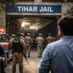 तिहाड़ जेल परिसर का बाहरी दृश्य, जहां कानूनी प्रक्रिया और सुरक्षा व्यवस्था दिखाई दे रही है। यह चित्र राजपाल यादव जेल मामला अपडेट से जुड़ी खबर को दर्शाता है।