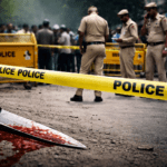 दिल्ली के जहांगीरपुरी क्षेत्र में पुलिस बल की मौजूदगी, बैरिकेडिंग और जांच करते अधिकारी, गंभीर माहौल दर्शाता दृश्य।