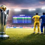 T20 वर्ल्ड कप सुपर-8 गणित के दौरान अंक तालिका पर नजर डालते खिलाड़ी