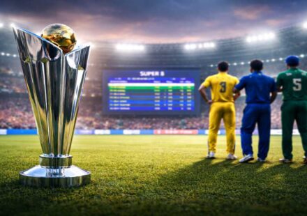 T20 वर्ल्ड कप सुपर-8 गणित के दौरान अंक तालिका पर नजर डालते खिलाड़ी