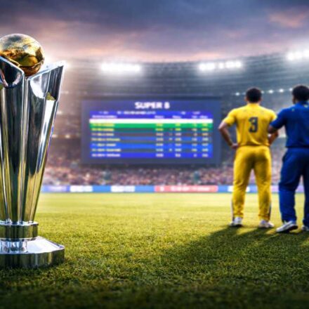 T20 वर्ल्ड कप सुपर-8 गणित के दौरान अंक तालिका पर नजर डालते खिलाड़ी