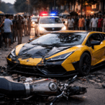 कानपुर लैंबॉर्गिनी हादसा, VIP रोड पर दुर्घटनाग्रस्त लग्ज़री कार और भीड़