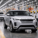 तमिलनाडु के रानीपेट स्थित Tata-JLR प्लांट में मैन्युफैक्चर की गई Range Rover Evoque का उत्पादन दृश्य।