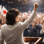 जापान स्नैप चुनाव में जीत के बाद प्रधानमंत्री सानाए ताकाइची का प्रतीकात्मक दृश्य