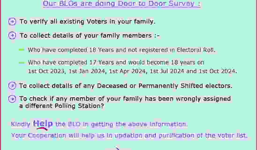 चुनाव आयोग के निर्देश पर BLO द्वारा मतदाता सूची सत्यापन प्रक्रिया की फाइल और फॉर्म के साथ जांच करते हुए।