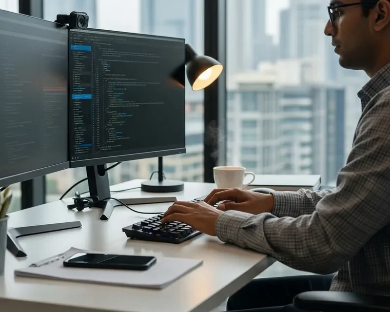 AI टेक्नोलॉजी लैब में काम करते भारतीय युवा डेवलपर्स