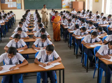 CBSE Class 10 Board Exam 2026 में परीक्षा देते छात्र