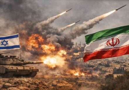 मिडिल ईस्ट में इजराइल और ईरान के बीच जारी सैन्य संघर्ष के दौरान मिसाइल हमले और बढ़ता क्षेत्रीय तनाव।