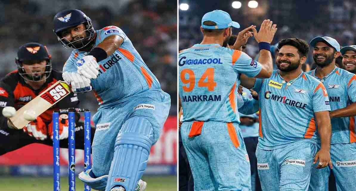 लखनऊ की जीत | पंत की शानदार पारी से हैदराबाद पर 5 विकेट की जीत आईपीएल मैच में लखनऊ सुपर जायंट्स की जीत के दौरान ऋषभ पंत बल्लेबाजी करते हुए और टीम जश्न मनाती हुई दिखाई दे रही है।