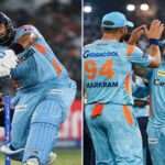 आईपीएल मैच में लखनऊ सुपर जायंट्स की जीत के दौरान ऋषभ पंत बल्लेबाजी करते हुए और टीम जश्न मनाती हुई दिखाई दे रही है।