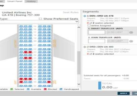 एक यात्री एयरलाइन की फ्लाइट में सीट चयन करते हुए, जिसमें केबिन की सीटें और बुकिंग इंटरफेस दिख रहा है।