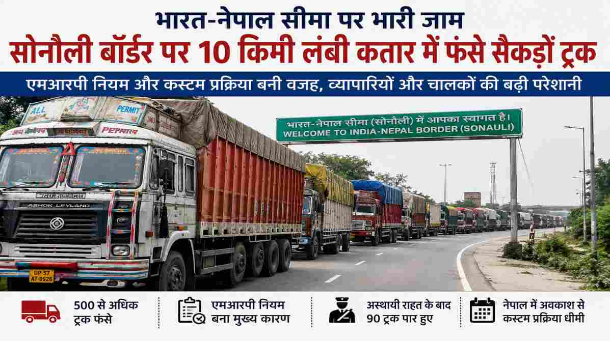 भारत-नेपाल सीमा पर बढ़ी परेशानी | सोनौली बॉर्डर जाम से सैकड़ों ट्रक फंसे