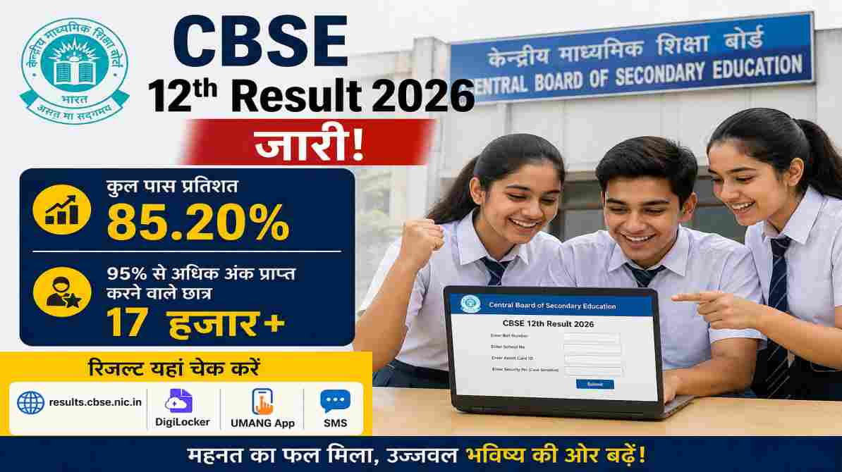 CBSE 12th Result 2026 | 85.20% छात्र पास, 17 हजार से अधिक विद्यार्थियों ने हासिल किए 95% से ज्यादा अंक