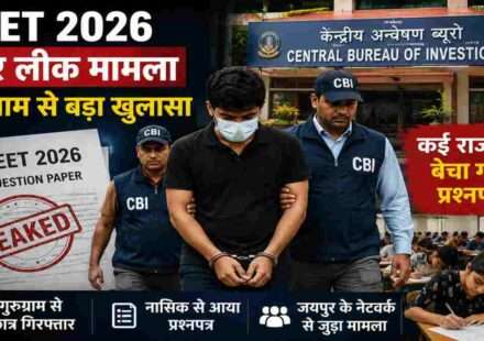 CBI और राजस्थान एसओजी द्वारा NEET Paper 2026 Leak मामले में गुरुग्राम कनेक्शन की जांच करते हुए प्रतीकात्मक दृश्य।