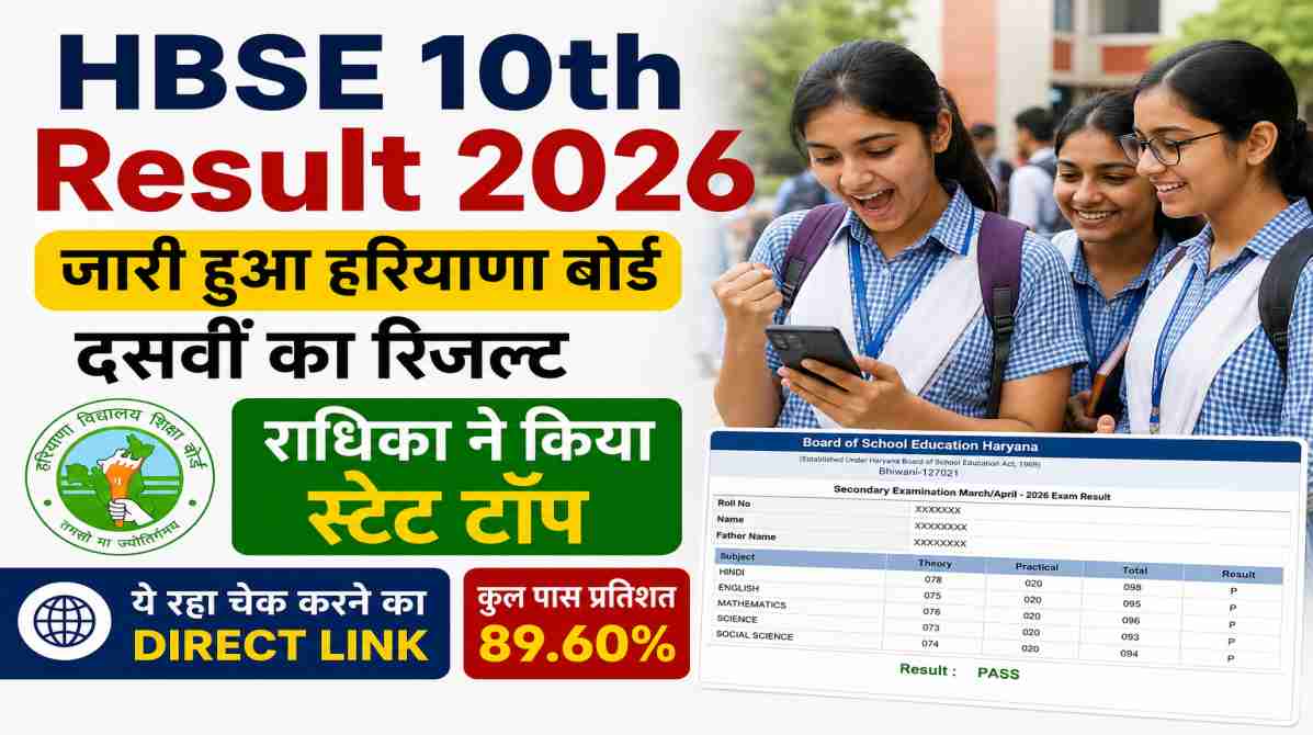 HBSE 10th Result 2026 | हरियाणा बोर्ड दसवीं का रिजल्ट जारी, राधिका बनीं स्टेट टॉपर