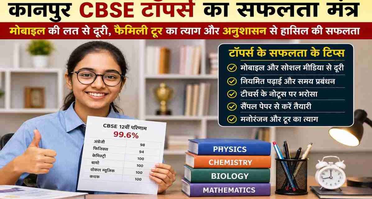 सीबीएसई 12वीं परीक्षा में शानदार अंक हासिल करने वाले कानपुर के मेधावी छात्र पढ़ाई करते हुए दिखाई दे रहे हैं।
