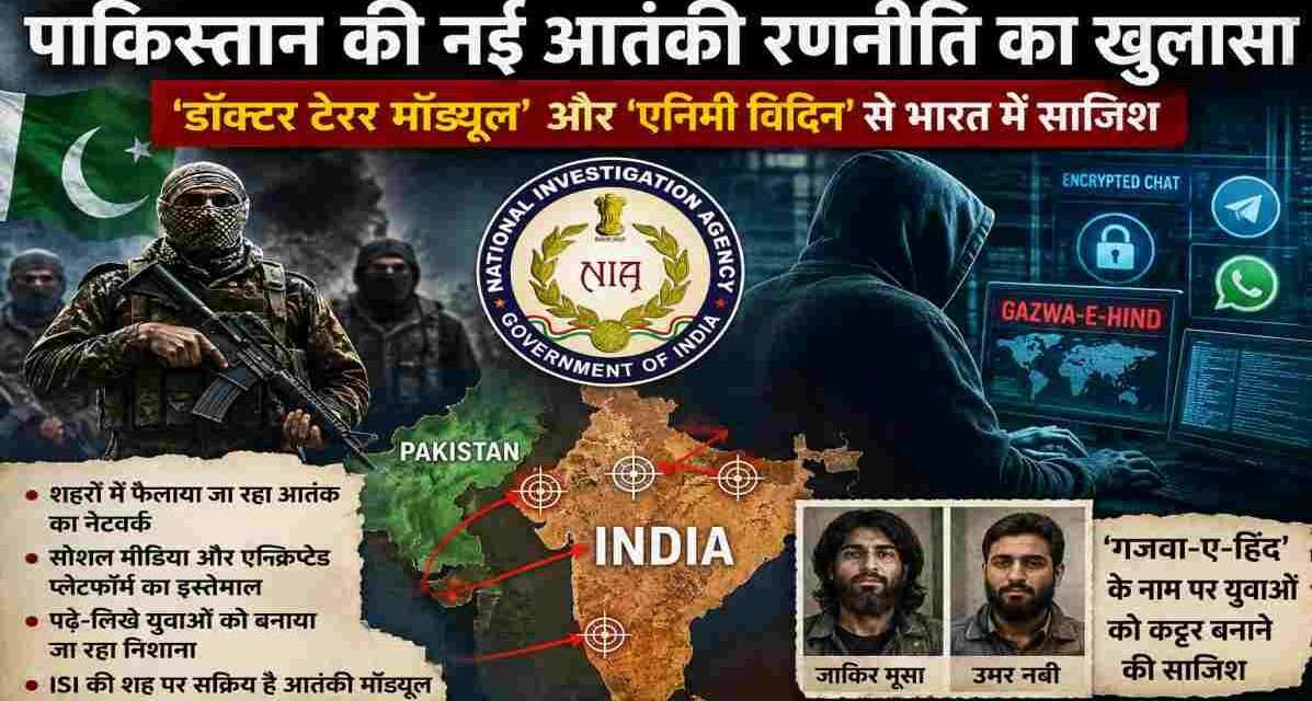 पाकिस्तान की नई आतंकी रणनीति पर NIA का बड़ा खुलासा प्रतीकात्मक तस्वीर जिसमें डिजिटल नेटवर्क, आतंकवाद और जांच एजेंसी की कार्रवाई को दर्शाया गया है।