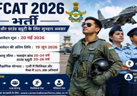 भारतीय वायु सेना के लड़ाकू विमान और एयर फोर्स अधिकारियों को दर्शाती AFCAT 2026 भर्ती से जुड़ी प्रतीकात्मक तस्वीर।