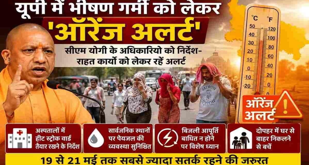 भीषण गर्मी से परेशान लोग, तेज धूप, खाली सड़कें और उत्तर प्रदेश में हीटवेव की स्थिति को दर्शाती प्रतीकात्मक तस्वीर।