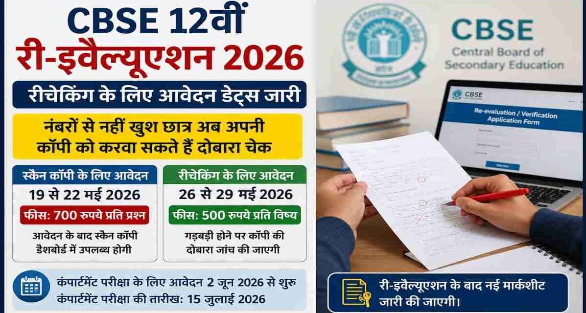 सीबीएसई बोर्ड परीक्षा 2026 के बाद छात्र अपनी उत्तर पुस्तिका की स्कैन कॉपी देखकर री-इवैल्यूएशन के लिए आवेदन करते हुए।
