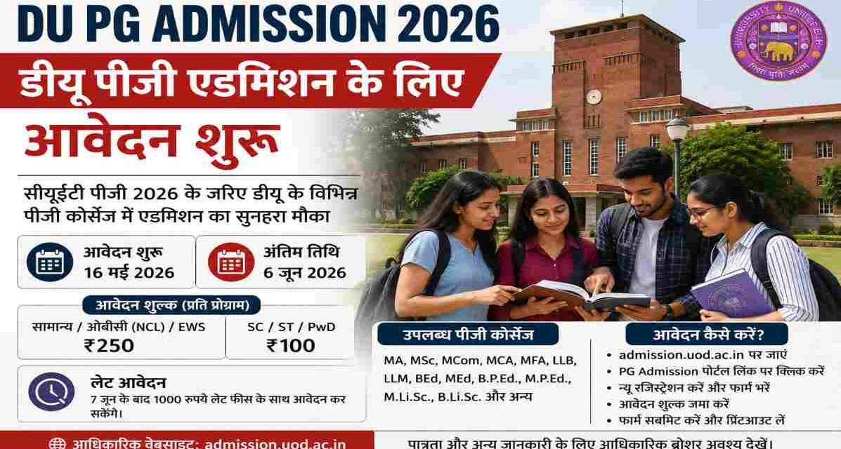 दिल्ली विश्वविद्यालय के पीजी एडमिशन पोर्टल का प्रतीकात्मक दृश्य, जहां छात्र ऑनलाइन आवेदन प्रक्रिया पूरी कर रहे हैं।