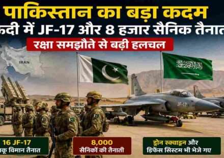 मध्य पूर्व के रेगिस्तानी सैन्य बेस पर खड़े JF-17 लड़ाकू विमान, ड्रोन और सैनिकों की हाई-डिटेल न्यूज़ स्टाइल इमेज।