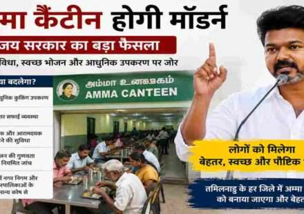 अम्मा कैंटीन में भोजन करते लोग और कैंटीन के आधुनिकीकरण से जुड़ी प्रतीकात्मक तस्वीर।