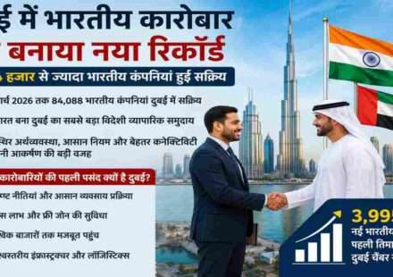 दुबई के बिजनेस डिस्ट्रिक्ट में भारतीय कंपनियों के बढ़ते व्यापार और निवेश को दर्शाती प्रतीकात्मक तस्वीर।