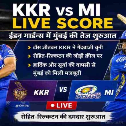 IPL 2026 के दौरान ईडन गार्डन्स में KKR vs MI मुकाबले में बल्लेबाजी करते मुंबई इंडियंस के ओपनर्स।