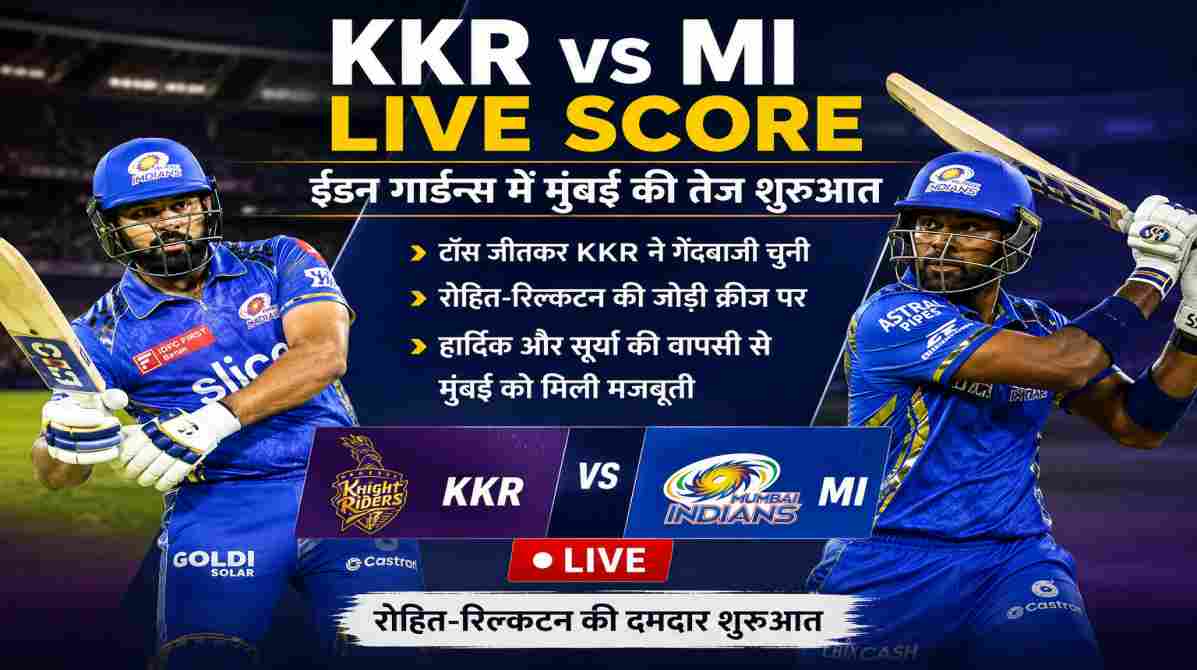 KKR vs MI Live Score | ईडन गार्डन्स में रोहित-रिकल्टन की तेज शुरुआत, मुंबई ने दिखाया दम