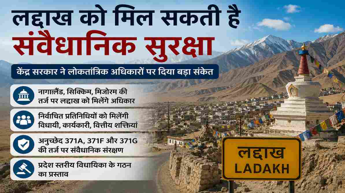 लद्दाख संवैधानिक सुरक्षा | केंद्र सरकार ने लोकतांत्रिक अधिकारों पर दिया बड़ा संकेत