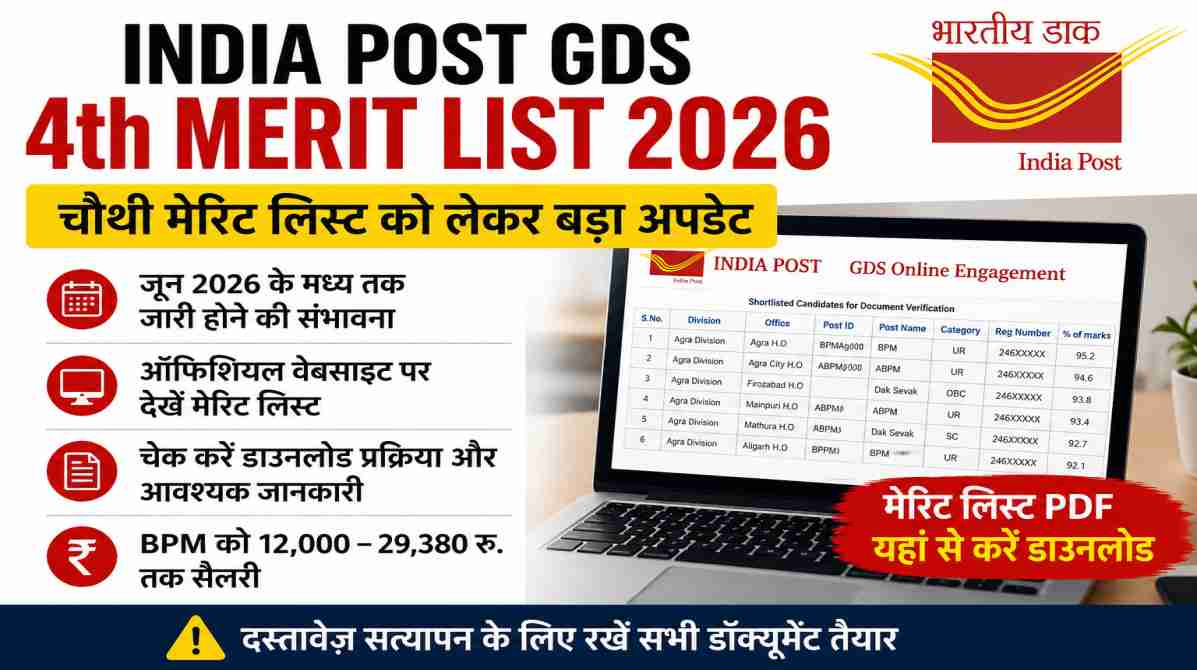 India Post GDS 4th Merit List 2026 | चौथी चयन सूची को लेकर बड़ा अपडेट