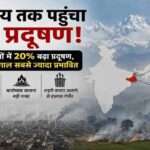 गंगा के मैदानों से उठता धुआं और हिमालय की ओर बढ़ता वायु प्रदूषण दर्शाता प्रतीकात्मक दृश्य।