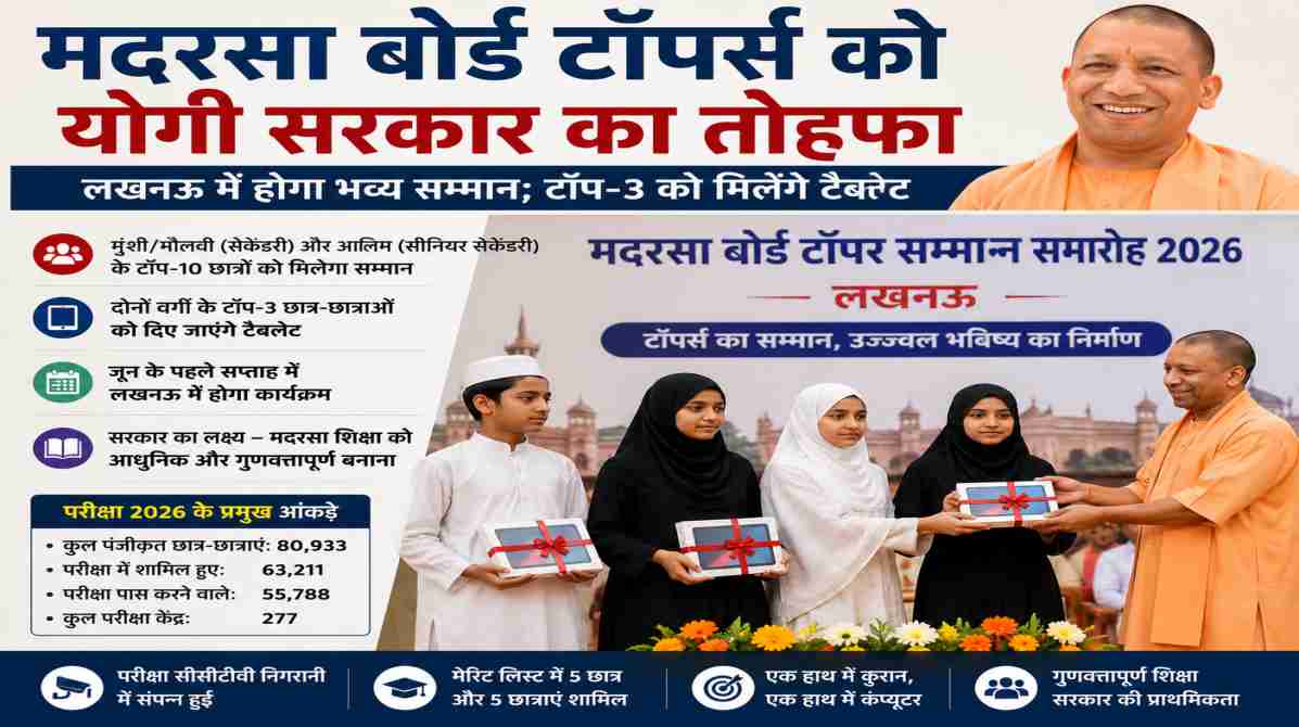 मदरसा बोर्ड टॉपर्स को योगी सरकार का सम्मान, टॉप-3 छात्रों को मिलेंगे टैबलेट