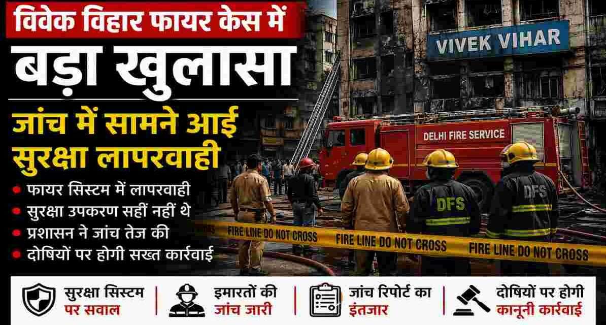 दिल्ली के विवेक विहार इलाके में फायर हादसे के बाद सुरक्षा जांच और फायर सिस्टम निरीक्षण का दृश्य।