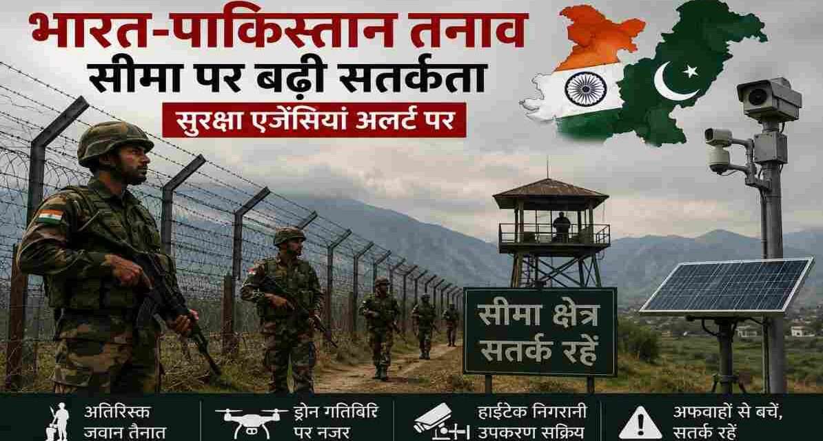 सीमा क्षेत्र में तैनात सुरक्षा बल, निगरानी उपकरण और हाई अलर्ट का दृश्य दर्शाती प्रतीकात्मक तस्वीर।