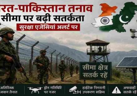 सीमा क्षेत्र में तैनात सुरक्षा बल, निगरानी उपकरण और हाई अलर्ट का दृश्य दर्शाती प्रतीकात्मक तस्वीर।