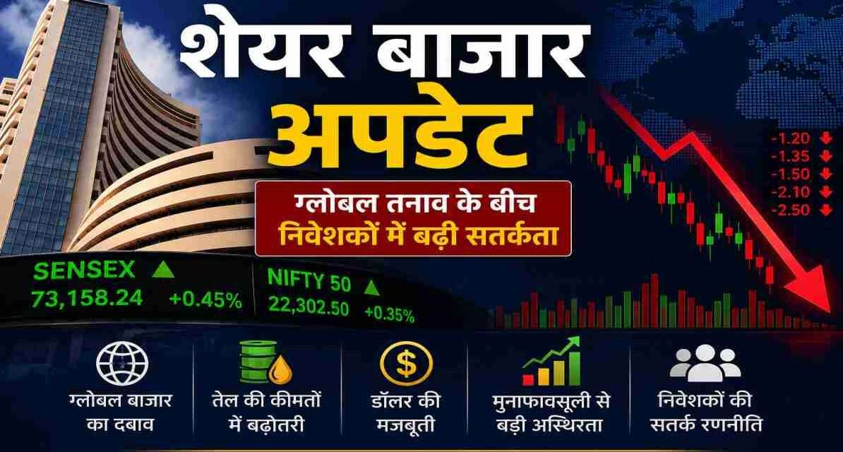 भारतीय शेयर बाजार से जुड़ी प्रतीकात्मक तस्वीर, जिसमें सेंसेक्स और निफ्टी के उतार-चढ़ाव को दर्शाया गया है।