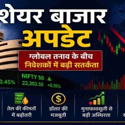 भारतीय शेयर बाजार से जुड़ी प्रतीकात्मक तस्वीर, जिसमें सेंसेक्स और निफ्टी के उतार-चढ़ाव को दर्शाया गया है।