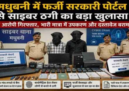 पुलिस द्वारा जब्त किए गए लैपटॉप, बायोमेट्रिक स्कैनर और अन्य डिजिटल उपकरणों की प्रतीकात्मक तस्वीर।