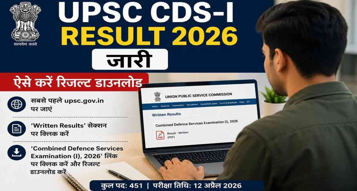 लैपटॉप पर UPSC CDS-I Result 2026 देखते हुए उम्मीदवार का प्रतीकात्मक दृश्य