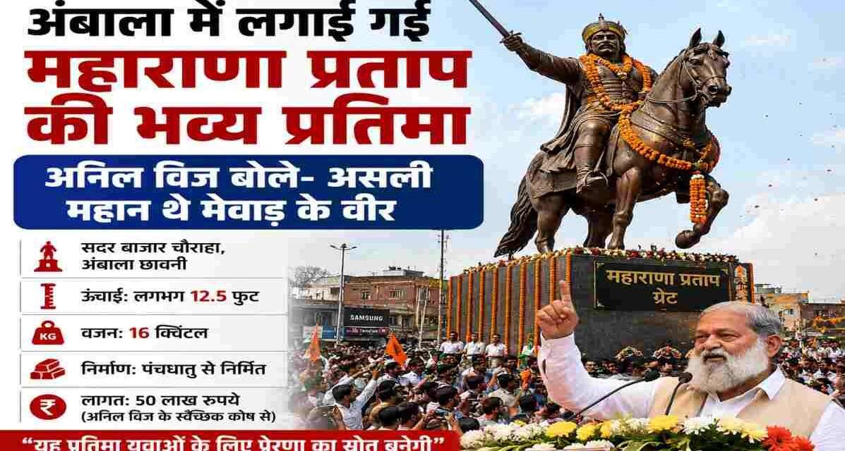 सदर बाजार अंबाला में चेतक पर सवार महाराणा प्रताप की विशाल पंचधातु प्रतिमा का अनावरण कार्यक्रम।