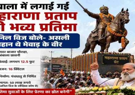 सदर बाजार अंबाला में चेतक पर सवार महाराणा प्रताप की विशाल पंचधातु प्रतिमा का अनावरण कार्यक्रम।
