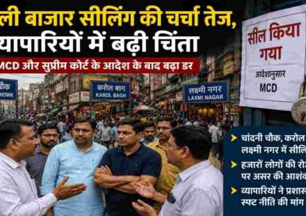 चांदनी चौक और करोल बाग जैसे बाजारों में दुकानों और व्यापारियों की भीड़ के बीच सीलिंग कार्रवाई को लेकर तनावपूर्ण माहौल।