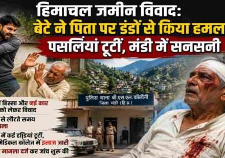 हिमाचल प्रदेश के मंडी जिले में जमीन विवाद के बाद घायल पिता और जांच में जुटी पुलिस का प्रतीकात्मक दृश्य।