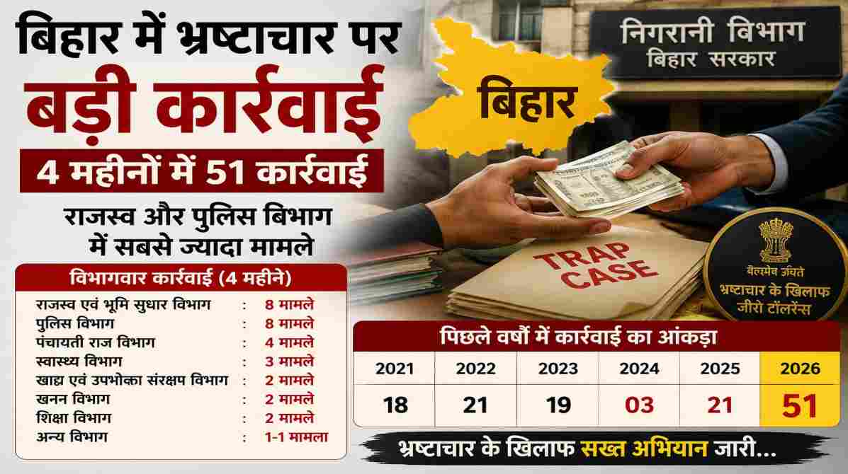 बिहार भ्रष्टाचार विभाग | 4 महीनों में 51 कार्रवाई से खुलासा