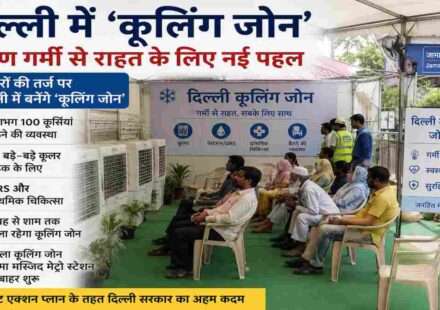 जामा मस्जिद मेट्रो स्टेशन के पास बना कूलिंग जोन, जहां लोग कूलर और बैठने की सुविधा के साथ आराम कर रहे हैं।