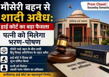 कोर्ट भवन का प्रतीकात्मक दृश्य, न्याय का तराजू और कानूनी दस्तावेज दर्शाते हुए