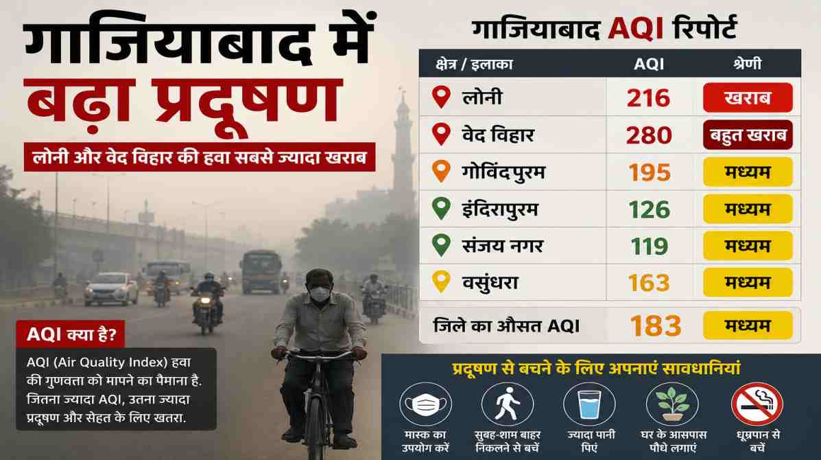 गाजियाबाद में बढ़ा प्रदूषण | लोनी और वेद विहार की हवा सबसे ज्यादा खराब